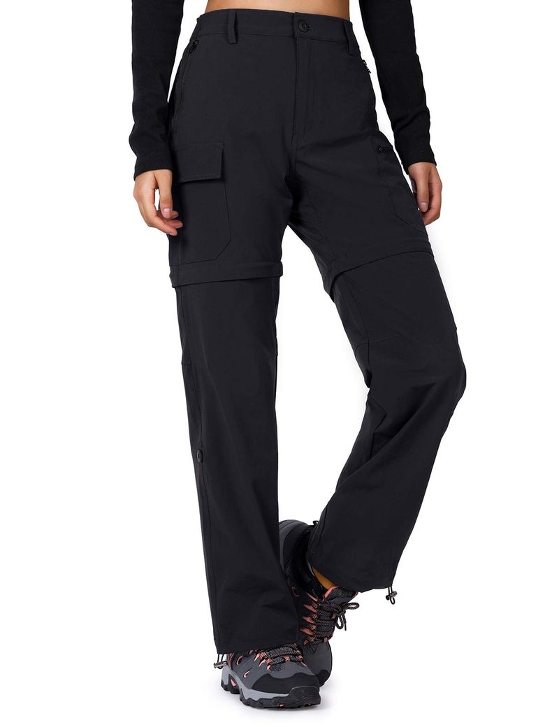 Cycorld Women's-Hiking-Pants-Convertible Quick-Dry-Stretch-Lightweight Zip-Off Outdoor Pants with 5 Deep Pockets (Black, Large) - Image 1